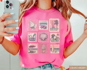 Vintage Beach Summer Vacation Shirt, Coastal Beach Apparel, Beachy Tee, Vintage Stamp Shirt for Women, Cute Summer Clothes, Sea Lovers Shirt