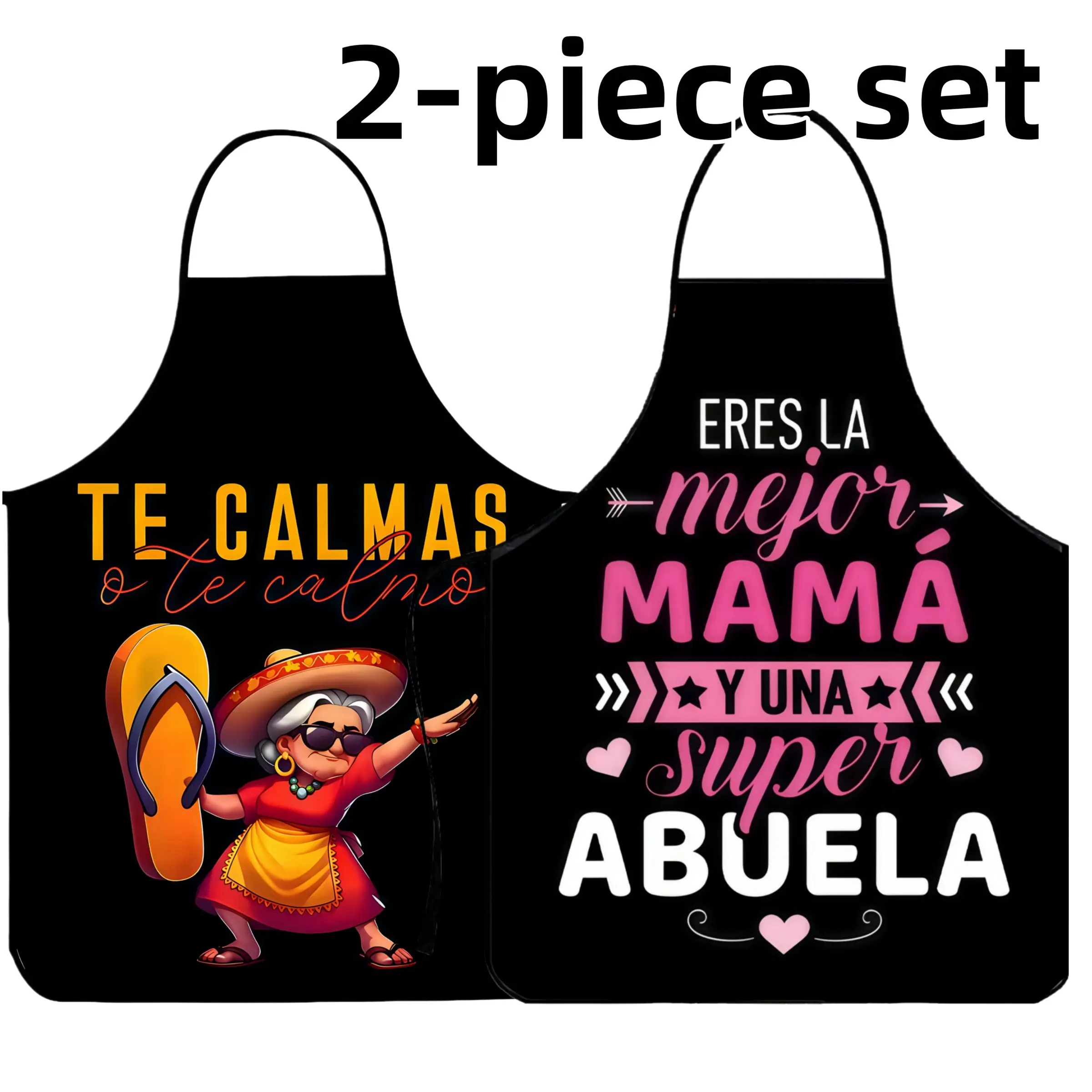 Christmas Gift Apron Set,2-piece Set Polyester Apron for Women,Cleaning Tool,Spanish Word Aprons,Funny Mexican Style Cooking Apron, Kitchen Essential,Nails Design Tool,Mother's Day Gift
