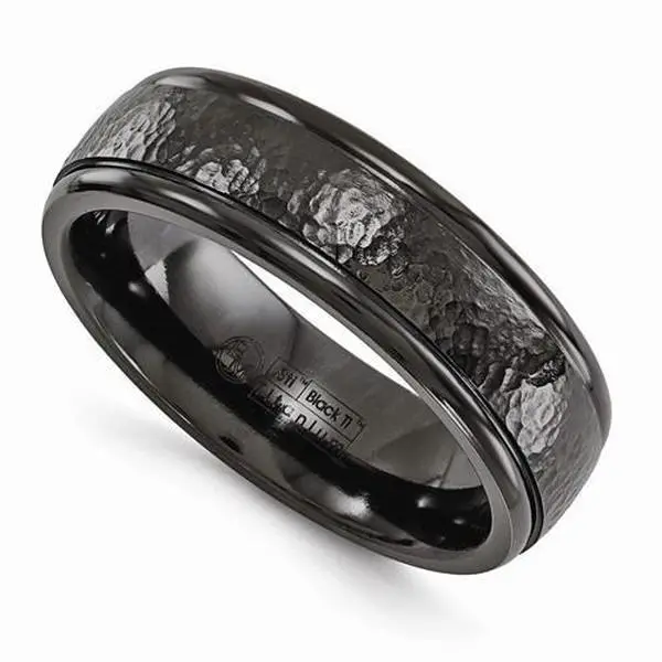 Edward Mirell Titanium Black Ti Hammered Ring - 7mm