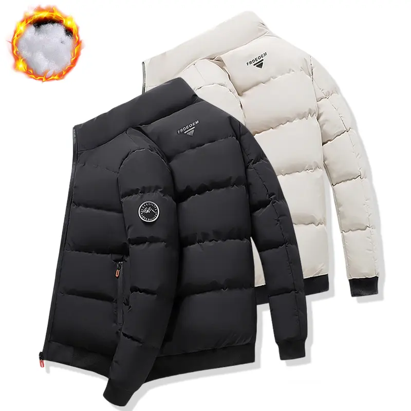 Men's Plain Fitted Long-Sleeve Windproof Stand-Collar Jacket - Zipper Closure, Cold-Weather Outerwear, Size S
