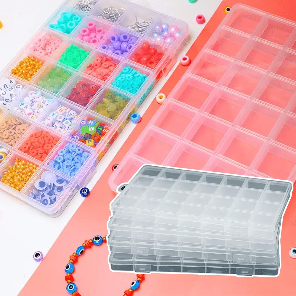 4-Pack Transparent Plastic Storage Containers with Fixed Dividers, 28-Grid Durable Compact Organizer with Buckle & Cover for Jewelry Beads, Sewing Supplies - Classic Craft Room Workspace Organizer