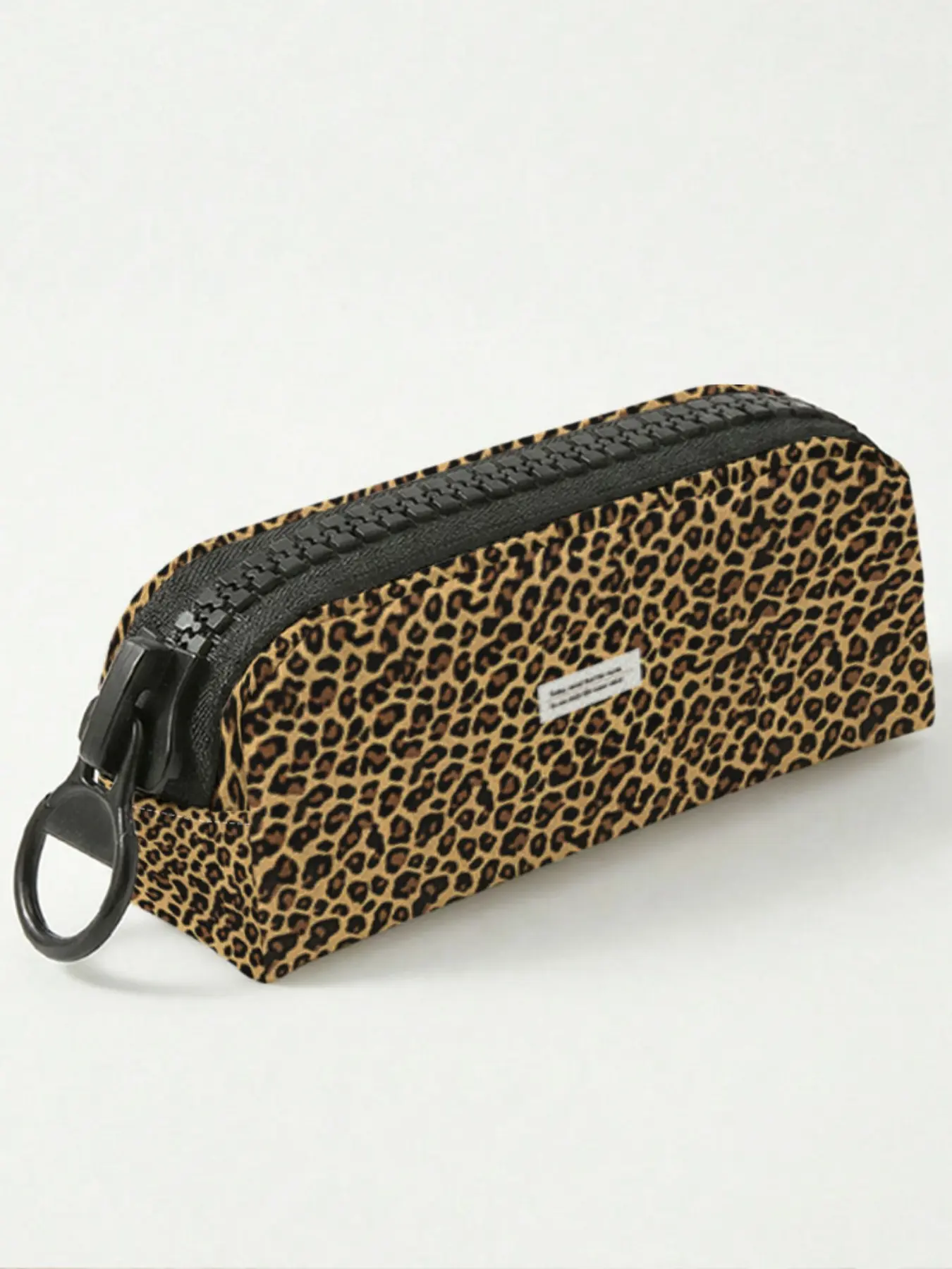 1 piece of leopard print pattern + 'Feel the warm' 2D printed large zipper pencil case, storage bag, spacious zipper makeup bag for school supplies, Stationery Office Supplies and Art Supplies, durable polyester