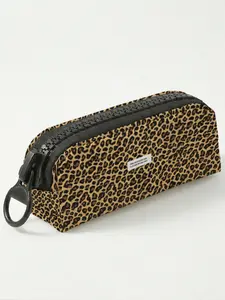 1 piece of leopard print pattern + 'Feel the warm' 2D printed large zipper pencil case, storage bag, spacious zipper makeup bag for school supplies, stationery and Art Supplies, durable polyester