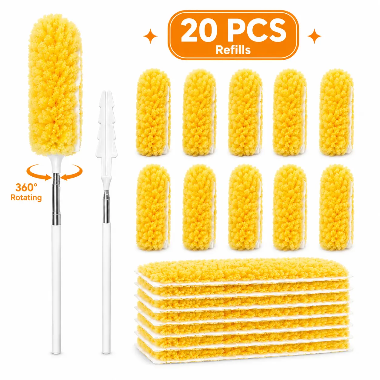 20 PCS Disposable Electrostatic Duster Set with Adjustable Extendable Handle - Multicolor Non-Woven Dust-Locking Heads, CleanTok High-Reach Home Cleaning Tool for Ceiling Fans, Blinds, Renter-Friendly Essential