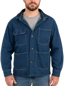 Vintage Denim Chore Jacket Prison Coat Winter Fitted Long Sleeve Classic Casual Heavy Duty Cotton Denim Soft Fleece-Like Liner 4 Pockets Double Stitched Seams