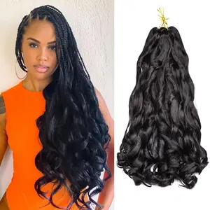 Pre Stretched Braiding Hair 20 Inch Loose Wave Crochet Braids Hair 8 packs Big wavy curly Bouncy Braiding Hair Curly Synthetic (1B, 20inch(pack of 8))