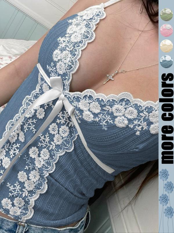 Women's Bow Decor Cami Top, Summer Clothes Women, Solid Spaghetti - TikTok Shop