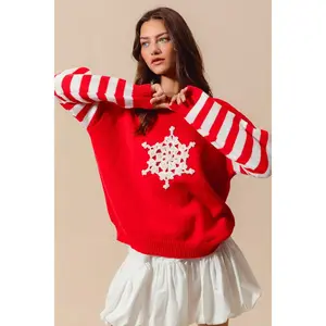 SO ME Christmas Snowflake Crochet Embellished Sweater