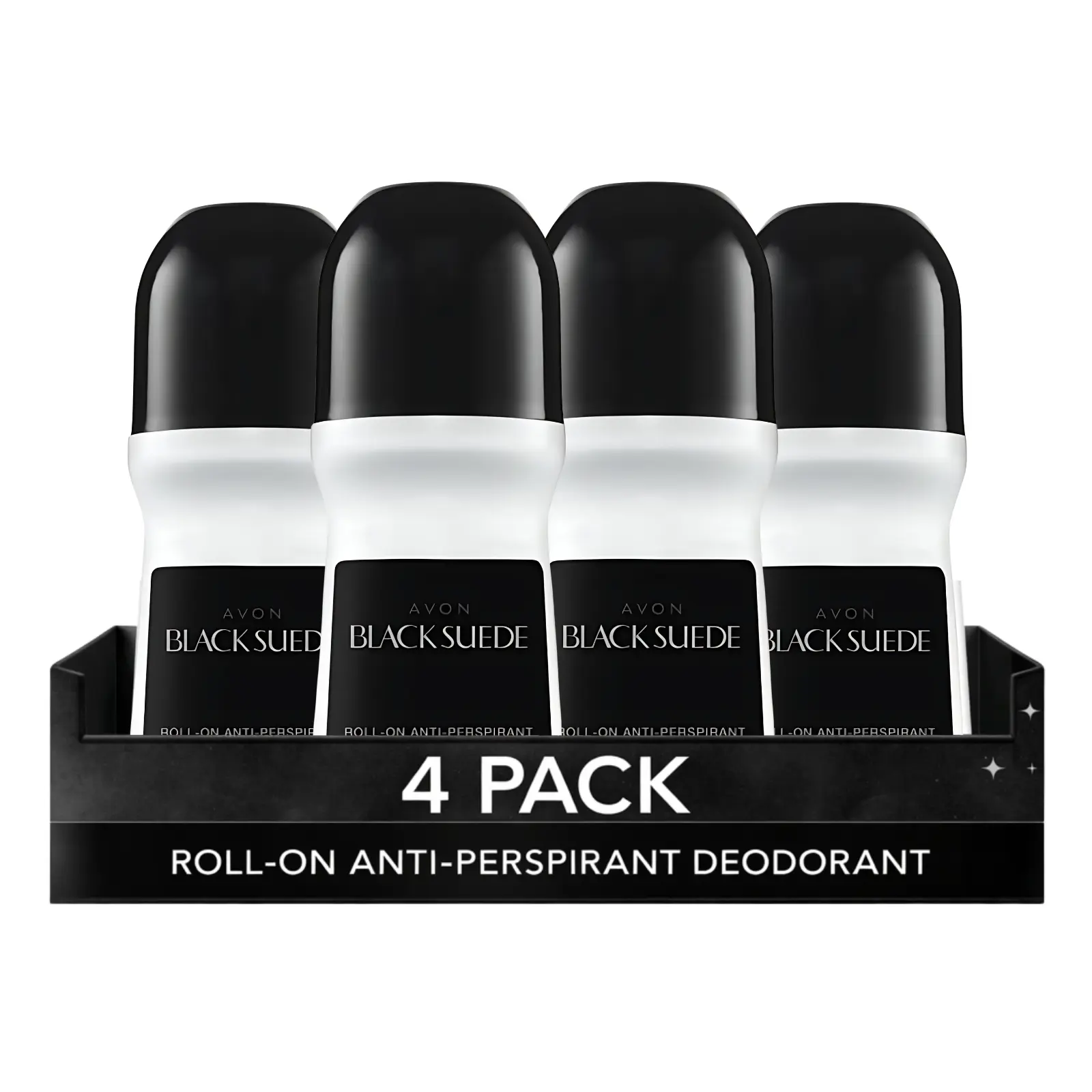 Black Suede Roll-On Anti-Perspirant Deodorant for Men Pack of 4 (2.6 fl oz / 75ml Each) | 24-Hour Odor Protection