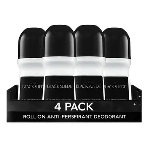 Black Suede Roll-On Anti-Perspirant Deodorant for Men Pack of 4 (2.6 fl oz / 75ml Each) | 24-Hour Odor Protection
