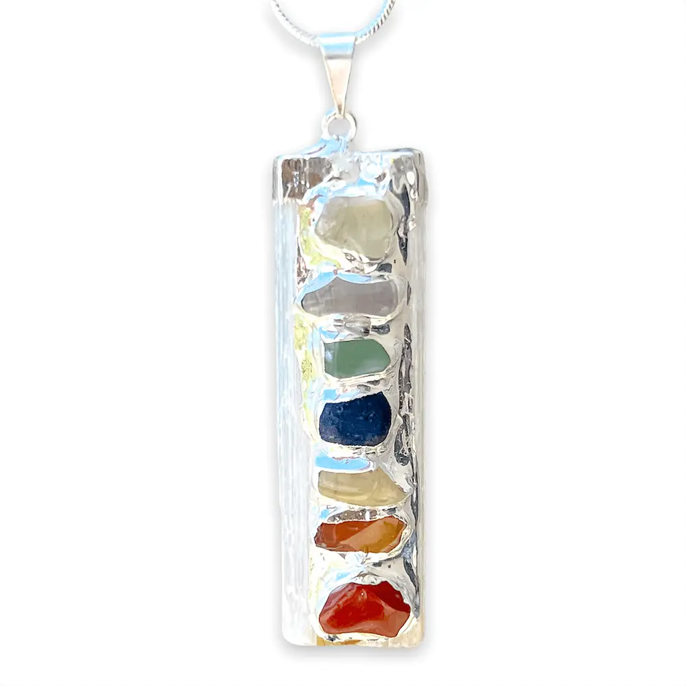 Seven Chakra on Selenite Necklace