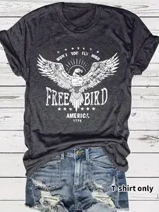 Women's Eagle Print Round Neck Tee, Fashion Casual Crew Neck T-Shirt for Daily Holiday Vacation Outdoor Wear, Ladies Clothes for Spring, Everyday