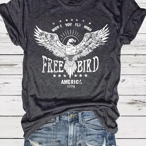 Women's Eagle Print Animal Round Neck Tee, Fashion Casual Streetwear Crew Neck Short T-Shirt for Daily Holiday Vacation Outdoor Wear, Ladies Clothes for Spring, Everyday, Womenswear, Summer, Top, Sleeve