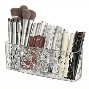 Glacier Pattern Clear Acrylic Makeup Brush Holder – 4-Compartment Cosmetic Organizer, Makeup Tool Organizer, Water Ripple Design, Multi-Functional Storage for Brushes – Ideal Vanity Decor Gift for Mom, Friends on Birthday, Wedding & Holiday