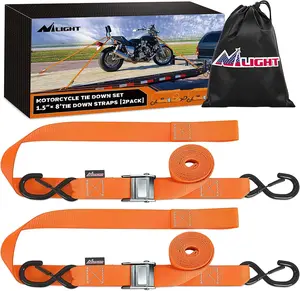 Nilight Motorcycle Tie Down Straps 1.5”×8’ Heavy Duty Cambuckle with Soft Loops Safety S-Hooks 3084Lbs Break Strength for Securing Dirtbikes ATV UTV