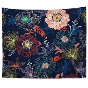 retro flower boho wall hanging tapestry home goods wall decor Floral Pattern Tapestry With Vibrant Multicolor Flowers And Leaves On Dark Background Rectangular Wall Hanging Acrylic Pendant Ornament For Living Room Bedroom Decor Holiday Gift For Friends