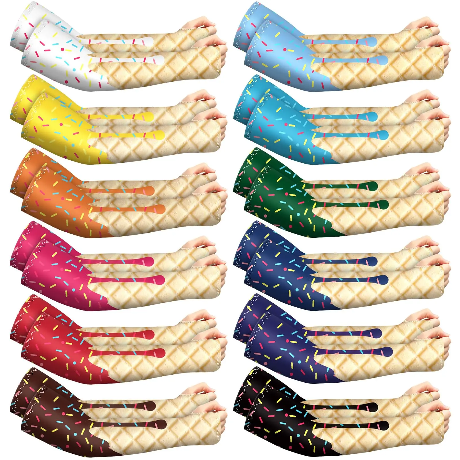 Junior Boys' 12pcs 76D Milk Silk Stretchy Compression Athletic Arm Sleeves - Different Sizes, Comfortable Usage Experience, Stretch Fit, UV Protection, Cooling, Sweat-Wicking Sports Accessories for Children, Running