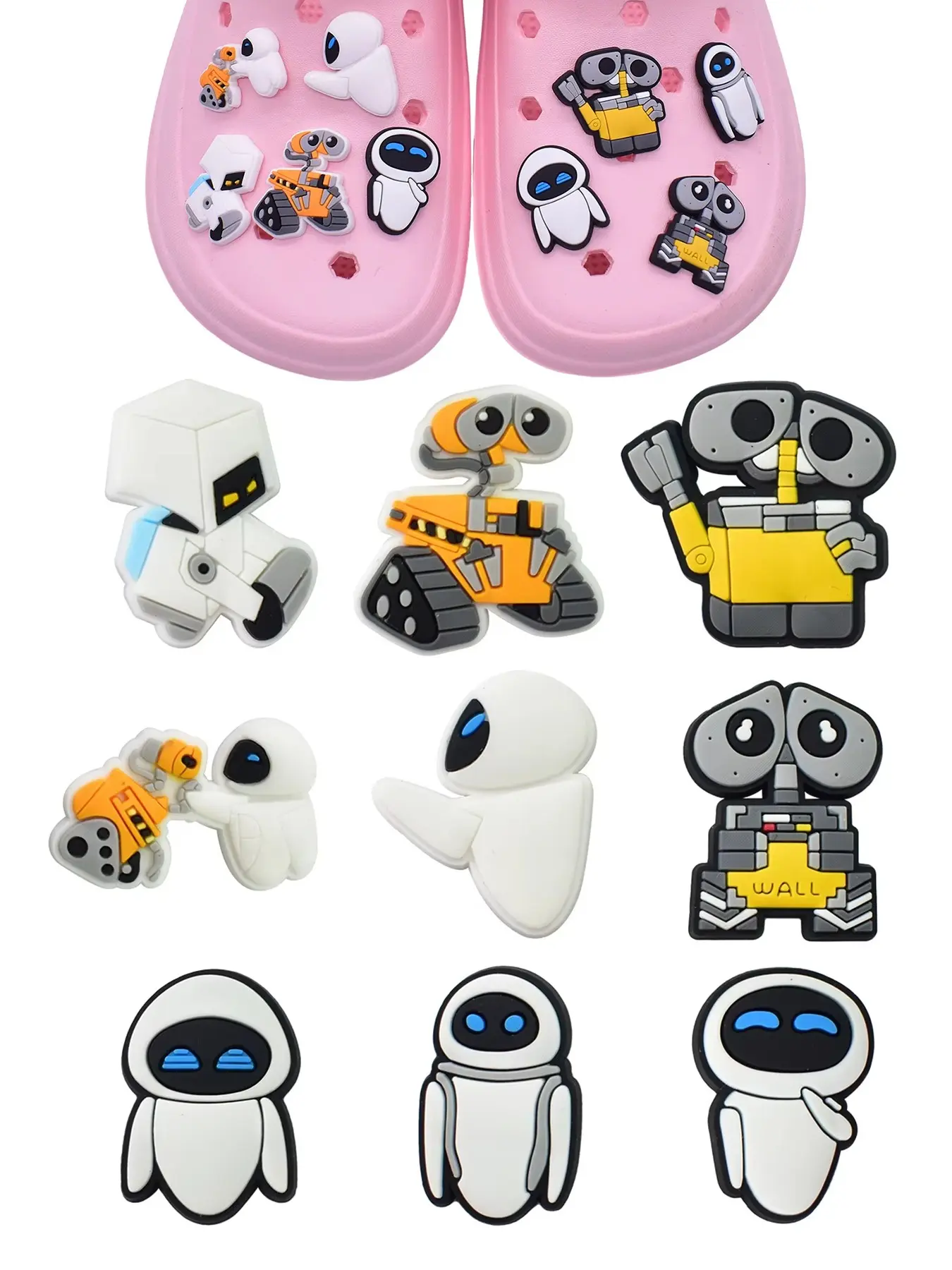 Cute Robot PVC Cartoon DIY Shoe Charms Set, Shoe Embellishment Set, Easy to Attach, DIY Decoration, Decorative Shoes Classic Sandals, Children Ai Fashion Christmas Gift, All Seasons, Shoe Accessories