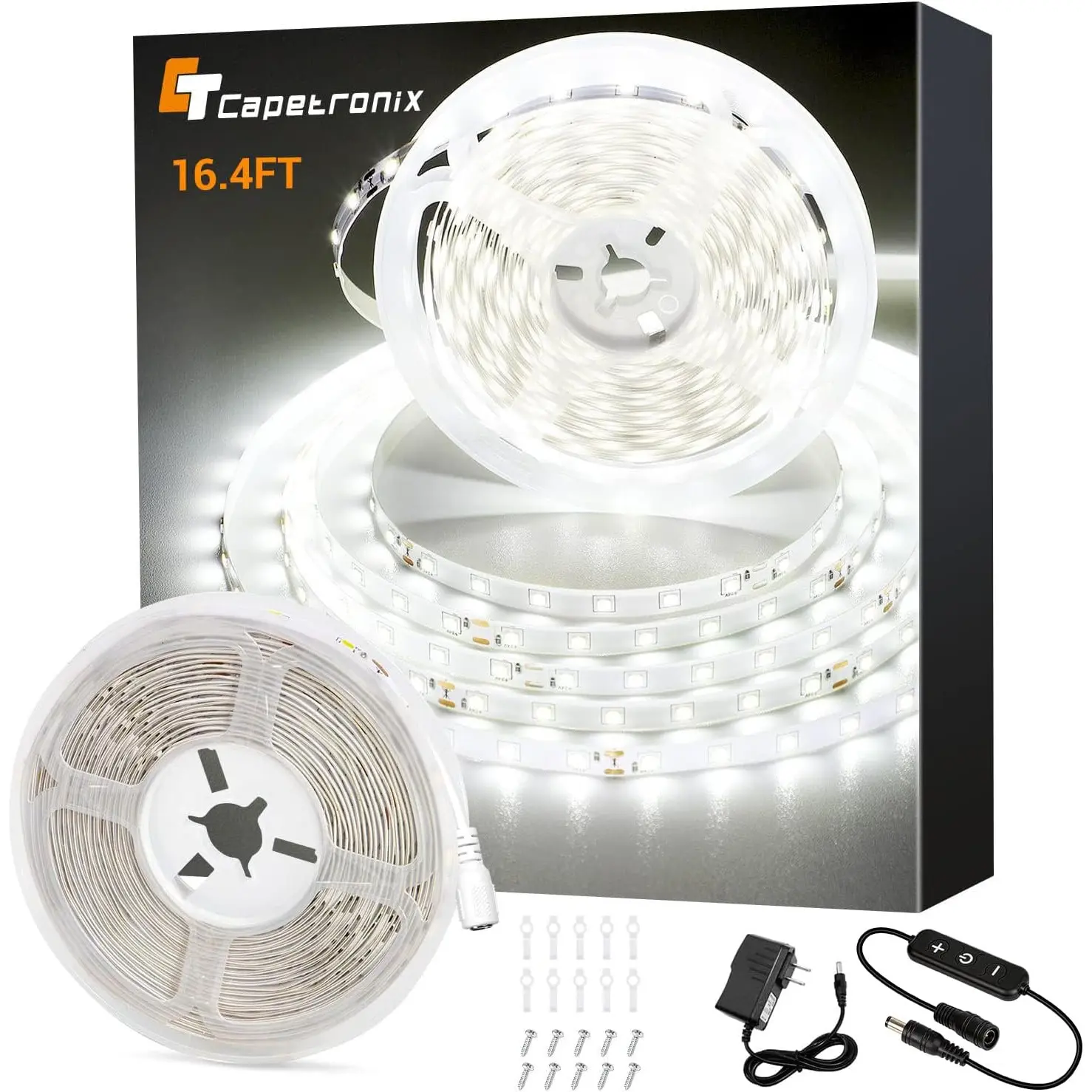 White LED Strip Light, 16.4 Feet 24 Volt LED Light Strip White, 6000K-6500K Daylight Super Bright LED Tape Light for Bedroom, Kitchen, Closet, Cabinet, Mirror, Indoor(Dimmer Included)