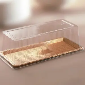 5 Pack-11″ Disposable Rectangle Cake Carrier with Clear Lid Gold Base