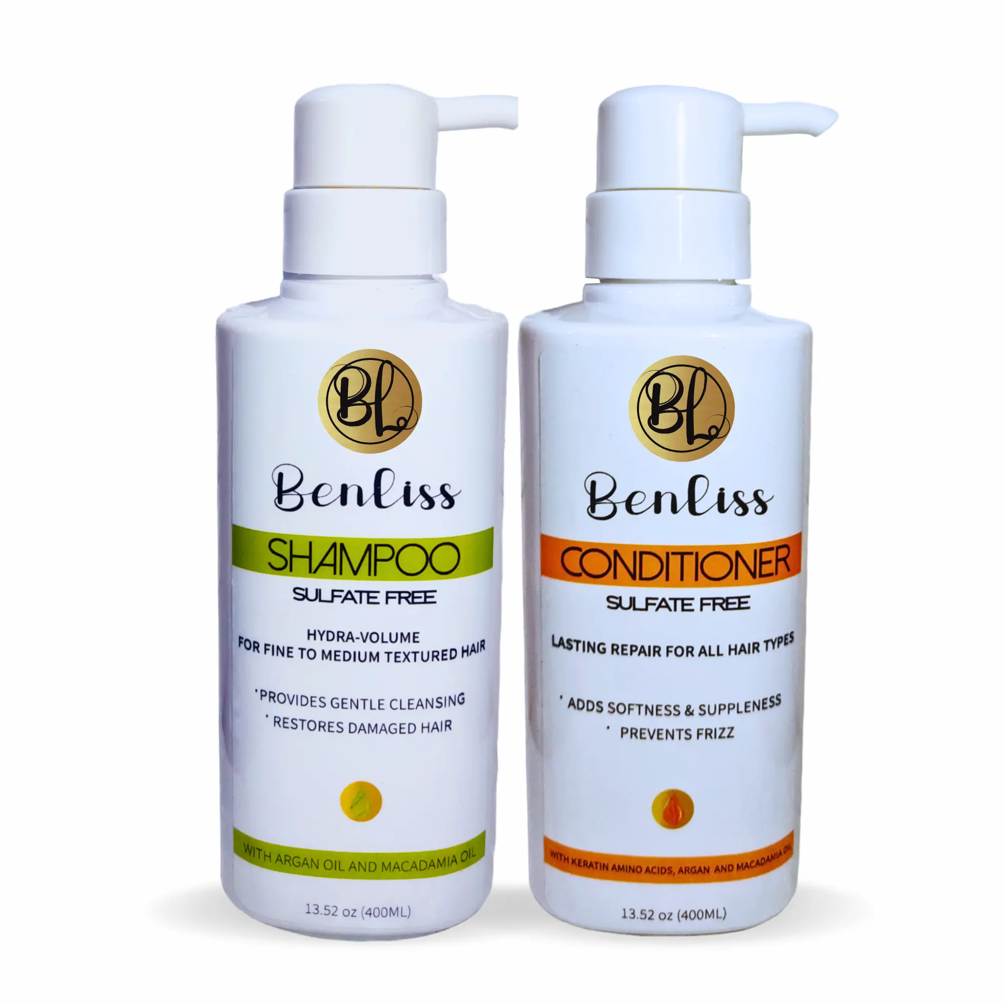 Benliss Shampoo and Conditioner Set With Argan and Macadamia Oil- Sulfate Free - For Straight, Curly, Frizzy, Dry - Hair Repair for Damaged Hair - Anti Frizz - Removing Split Ends…