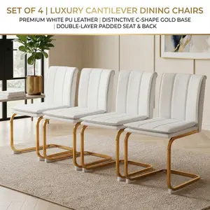 Modern Dining Chairs Set of 4, PU Faux Leather Kitchen Chairs, Gold Metal Legs, Double-Layer Thickened Cushion, 330 lbs Weight Capacity, Easy to Assemble, Suitable for Dining Room, Kitchen, Restaurant, Hotel Contoured Backrest Stylish Interior Design