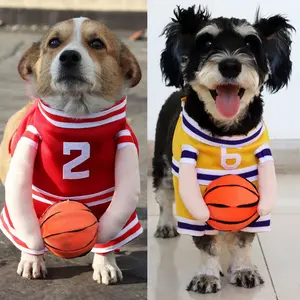 Cute Pet Basketball Player Costume, Comfortable One-Piece with Tie Details, Blue Colors, Sizes S-Xl