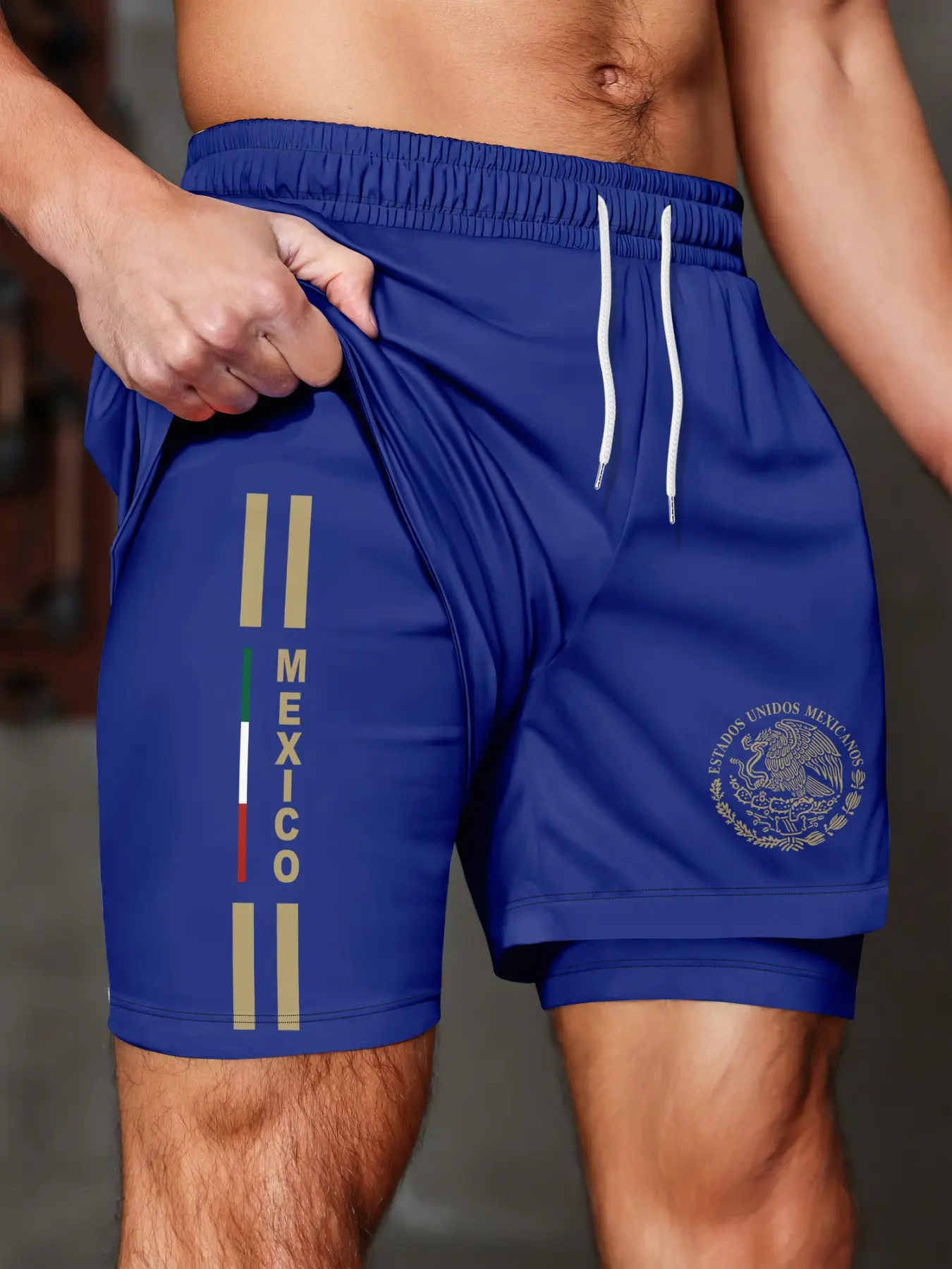Men's Mexican Style Sport Shorts, Double Layer Anti-Exposure, Quick-Dry Breathable, Gym Running Basketball Training Shorts, Performance Shorts, Athletic Wear Shorts, Active Shorts