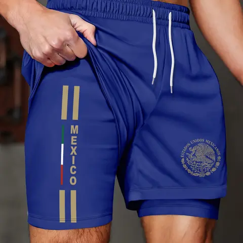 Men's Mexican Style Sport Shorts, Double Layer Anti-Exposure, Quick-Dry Breathable, Gym Running Basketball Training Shorts, Performance Shorts, Athletic Wear Shorts, Athletic Casual Shorts, Active Shorts