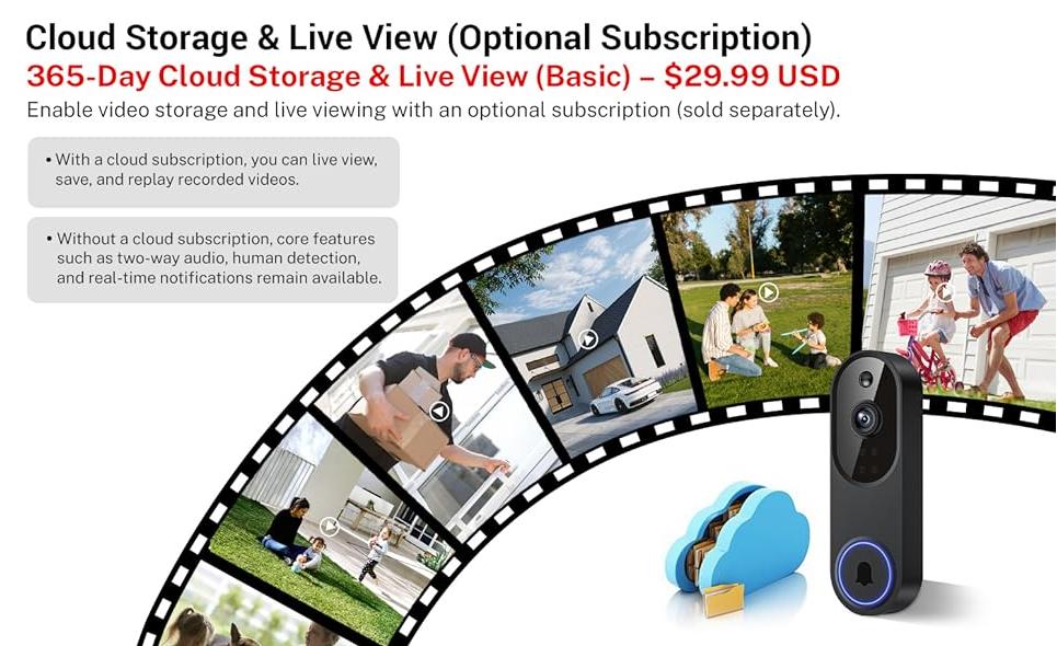 Orbitell Smart Video Doorbell 1080P  | Wireless WiFi | Night Vision | AI Motion Alert | 2-Way Talk | Home Security Camera