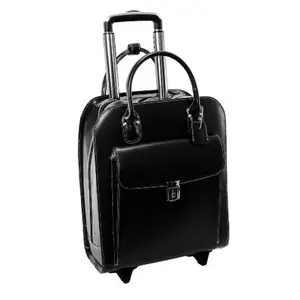 212 MAIN Men's Top Grain Leather Vertical Wheeled Briefcase - Black, 15.6 in Laptop Compatible, 13.5x6x16 in Dimensions, Key Lock, Organized Interior, Smart Strap