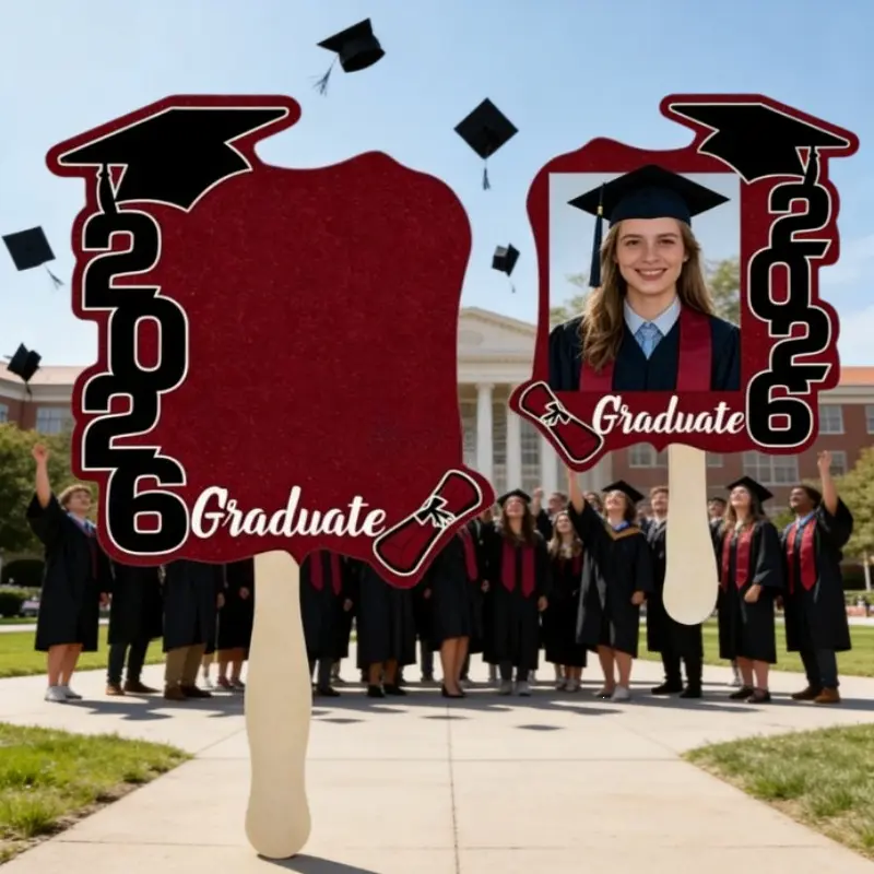 12pcs 2026 Graduation Folding Fan & Photo Frame Props, Handheld Signs, Party Decor Accessories for Graduation Ceremony Stage Layout, Class Group Photos