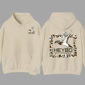 Heybo Outdoors Duck Hunting Hoodie & T-Shirt - Featuring A Flying Duck And Camo Pattern Design, Nature Lovers Shirt, Camo Pullover, Unisex Casual Wear For Men Women Gift For Hunter