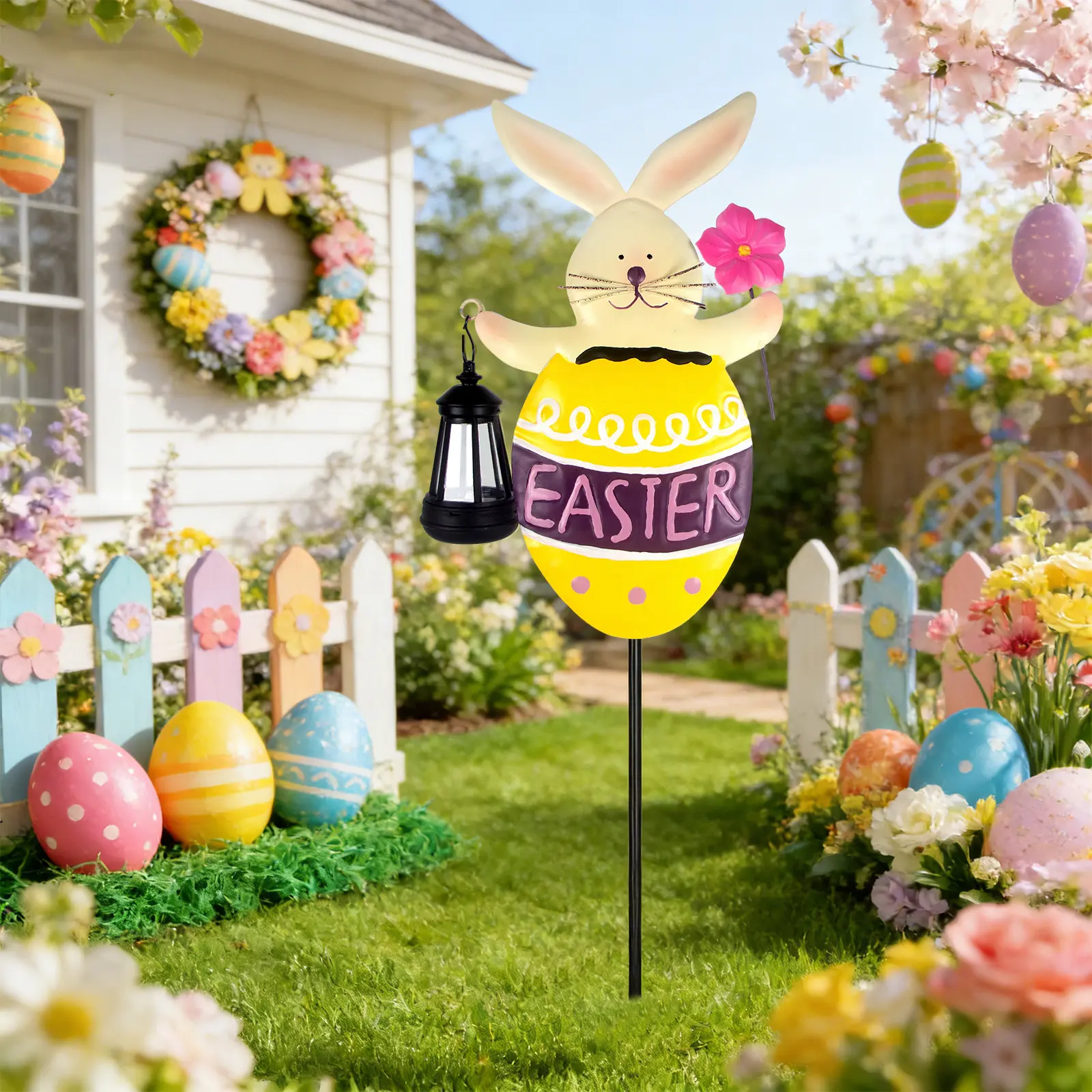 Lighted Easter Outdoor Decorations – Large Bunny Yard Stake with Lantern, Spring Garden Lawn DecorIt, Is The Best Choice for Giving As A Gift. Home Ornament, Wood