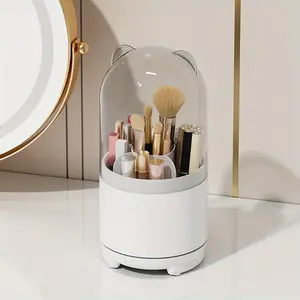 1/2pcs 360° Rotating Makeup Storage Box, Detachable Storage Box, Transparent Dust-proof Pen Holder, Eyeshadow Brush Holder, Lipstick Storage Box, Desktop Organizer