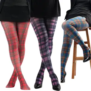 Fashion Women's Classic Plaid Printed Pantyhose Christmas Accessories Scottish Tartan Cotton Stockings New Year Pants