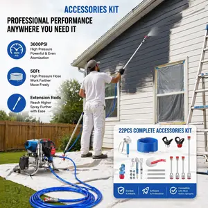 17/22PCS Airless Paint Sprayer Kit with Hose, Metal & Plastic Reversible Nozzles, Extension Tube, Nozzle Guard & Filter - Perfect for Woodworking, Automotive & DIY Projects - Great for Commercial & Home Use!