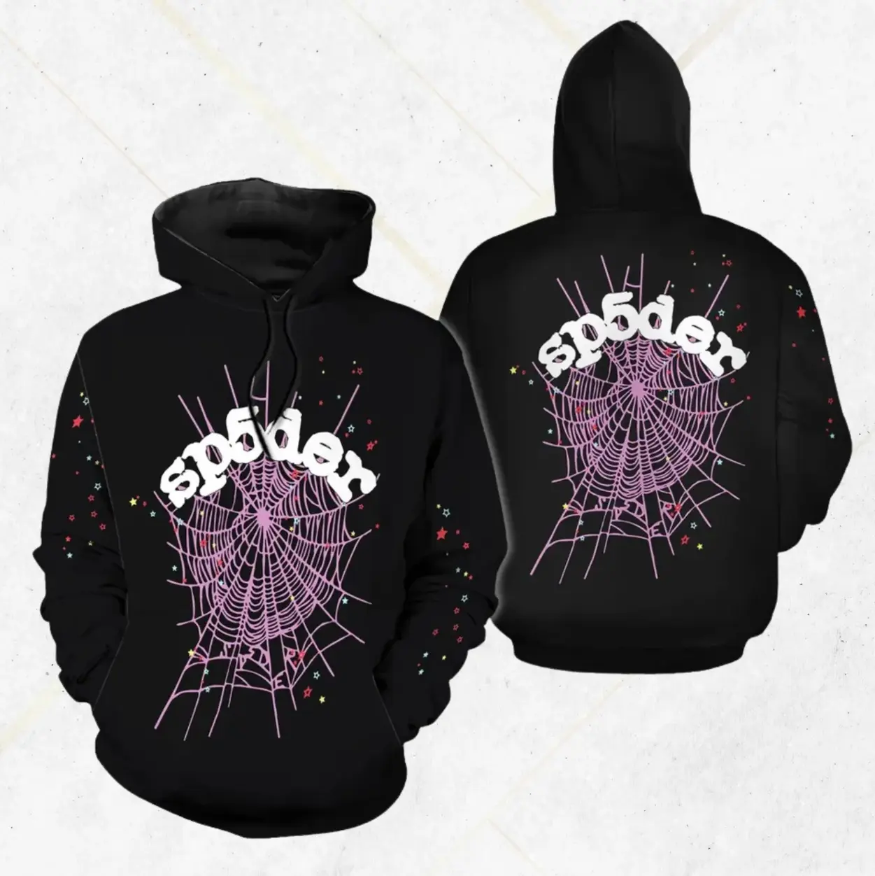 Black Spider Web Hoodie with Web Text, Unisex Streetwear Pullover, Pink Web Graphic Front & Back, Y2K Gothic Hoodie, Casual Gift