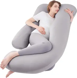 Pregnancy Pillows for Sleeping, U Shaped Cooling Full Body Pillow Pregnancy Must Haves, Maternity Pillow for Pregnant Women, Pillow with Removable Cover for Side Sleeper, Light Grey