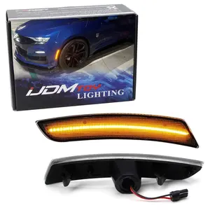 iJDMTOY Smoked Lens Amber Full LED Front Side Marker Lights For Chevy 2016-up Camaro, For Cadillac 2014-2019 CTS, 2015-2019 ATS, Powered by 45-SMD LED