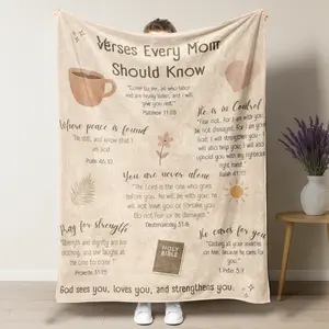 Bible Verse Mom Throw Blanket, Mother's Day Gift for Christian Mothers. Ultra Soft Flannel Fleece for Couch and Bed. Inspirational Scripture Religious Prayer Blanket, Beige Aesthetic, 60x80 inch