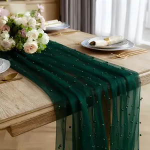 Moss Pearl Sheer Table Runner, Polyester Material, Rectangular, Solid Color, Perfect for Wedding Backdrop, Halloween Christmas Party