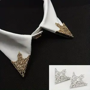 Vintage Court Style Gold Alloy Men's Suit Shirt Collar Pin Exquisite Hollow Floral Triangle Design Elegant Satin Finish Delicate Fashion Suit Accessory