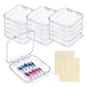 16 Pcs Acrylic Press on Nail Storage Box with Double Sided Adhesive Tape, Fake Nail Storage Case for Press on Nails Packaging Nail Display Nail Salon