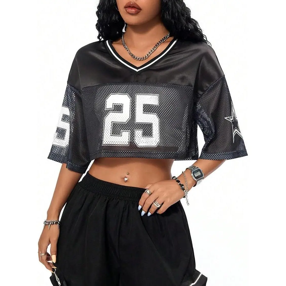 Jersey Shirts for Women Y2k Crop Tops Streetwear Sportswear Short Sleeve T-Shirt Cute Football Jersey Top