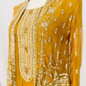 Golden Mayun Set - 4 pieces: Shirt, Trousers, Dupatta, Cape