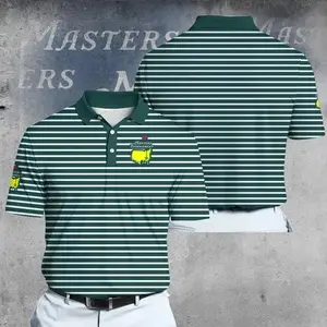 Green and White 2025 Masters Tour Horizontal Polo Shirt Classic Golf Style Casual Outfit Tee