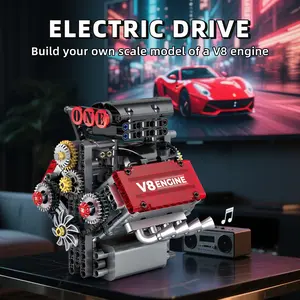 V8 Engine Building Blocks Kit, Dynamic/Static Mechanical Engine Model, STEM Toy Gift for Adults & Teens, Compatible with Major Brands