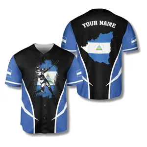 Personalized Nicaragua Baseball Jersey Custom Name & Number Button Up Shirt 9P