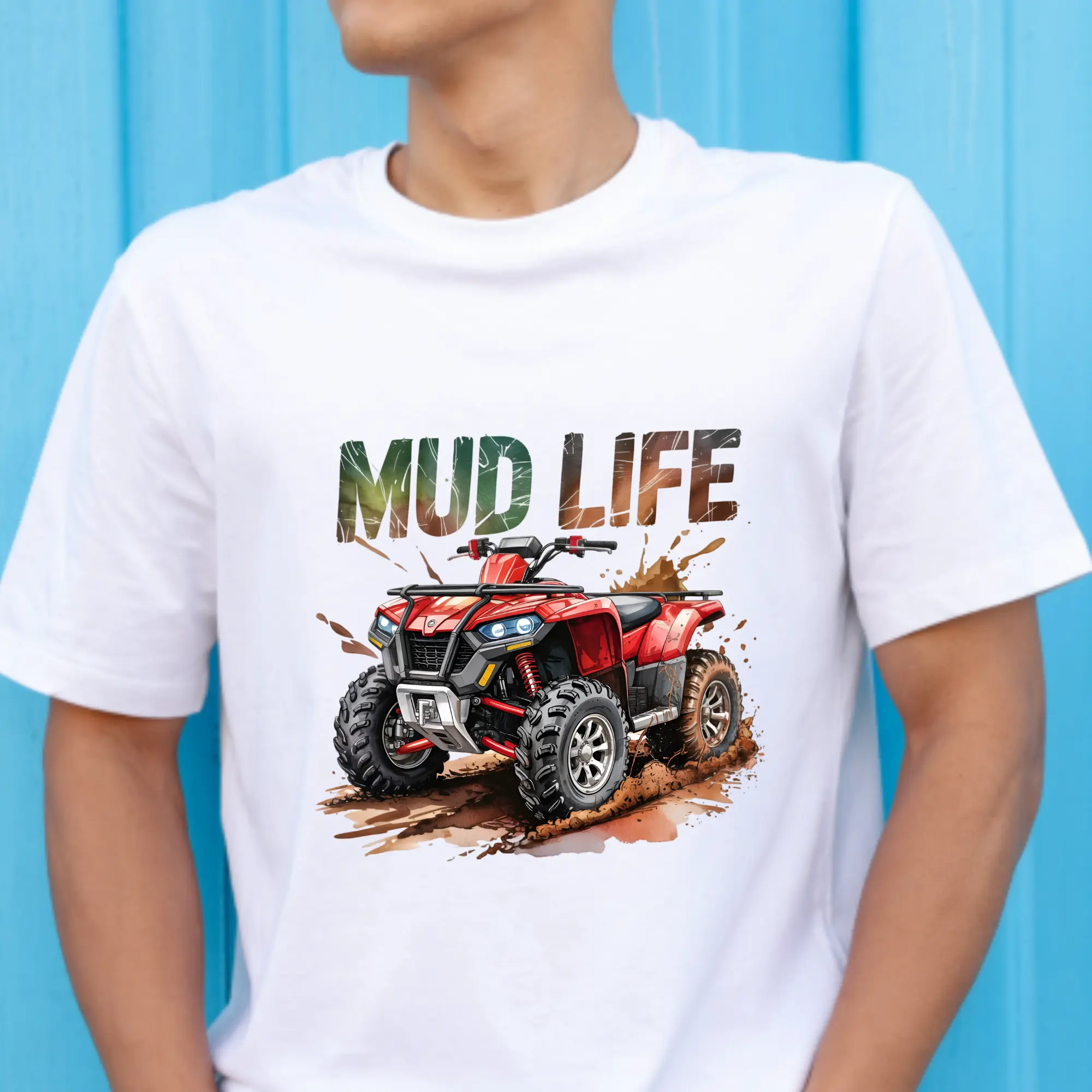Mud Life Red 4 Wheeler Direct To Film Print, DTF Print, Ready To Press Print For T-Shirts